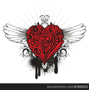 vintage emblem with wings and heart