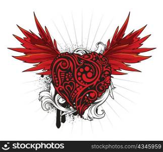 vintage emblem with wings and heart