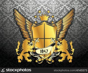 vintage emblem with wings and lions