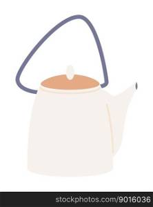 Vintage enamel tea kettle semi flat color vector object. Ceramic pottery. Editable icon. Full sized item on white. Simple cartoon style spot illustration for web graphic design and animation. Vintage enamel tea kettle semi flat color vector object