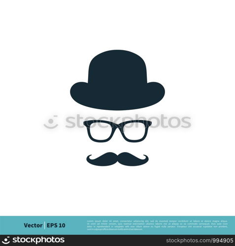 Vintage Face with Hat, Eyeglasses and Mustache Icon Vector Logo Template Illustration Design. Vector EPS 10.