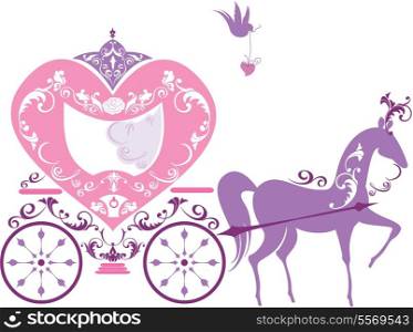 Vintage fairytale horse carriage isolated on white background