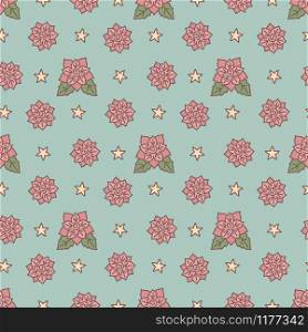 Vintage fashion floral seamless pattern. Retro style texture with roses and stars, vector illustration. Vintage floral seamless pattern vector illustration on blue