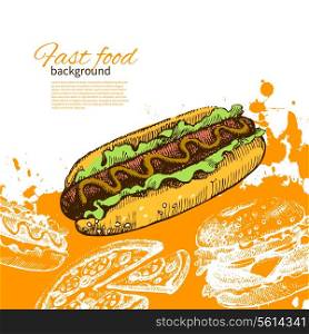 Vintage fast food background. Hand drawn illustration