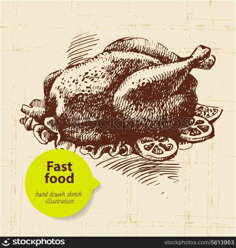 Vintage fast food background. Hand drawn illustration. Menu design