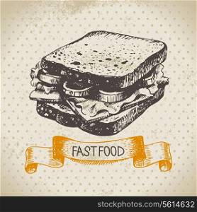 Vintage fast food background. Hand drawn illustration. Menu design