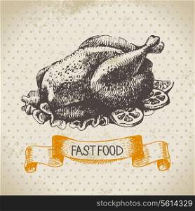 Vintage fast food background. Hand drawn illustration. Menu design &#x9;
