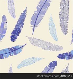 Vintage Feather seamless background. Hand drawn illustration.