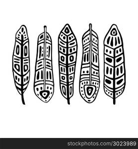 Vintage Feather vector set. Ethnic Feathers Set. Hand drawn vector illustration. Design element