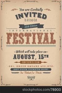Vintage Festival Invitation Poster. Illustration of a vintage festival invitation poster, on retro background