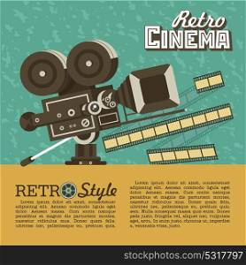 Vintage film camera. Poster in vintage style with place for text. Retro cinema.