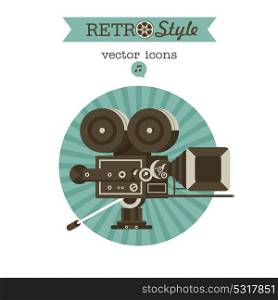 Vintage film camera. Vector emblem. Logo.