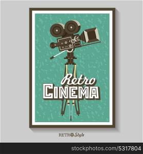 Vintage film camera. Vector poster retro movie theater.