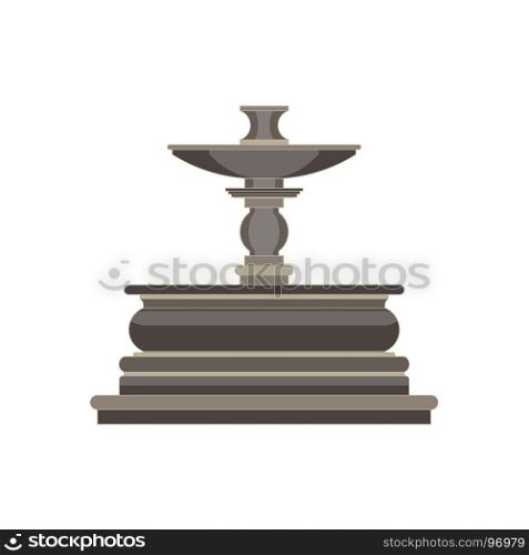 Vintage flat icon tiered isolated fountain on white background. Decor element for landscape design of square or park. Vector cartoon close-up illustration.
