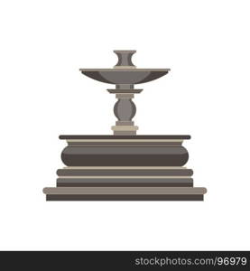 Vintage flat icon tiered isolated fountain on white background. Decor element for landscape design of square or park. Vector cartoon close-up illustration.