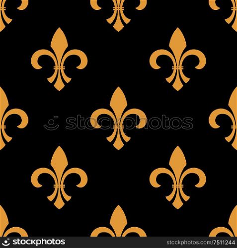Vintage fleur-de-lis seamless pattern with yellow flowers on black background. Interior or fabric design usage. Yellow and black fleur-de-lis pattern