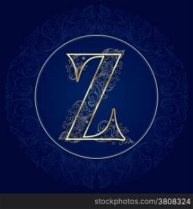 Vintage floral alphabet, letter Z. Vector illustration