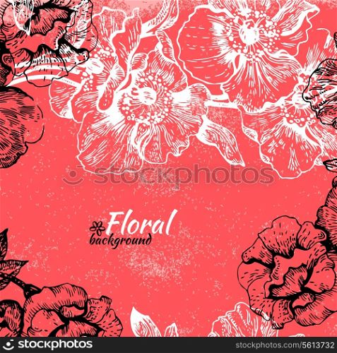 Vintage floral background. Hand drawn illustration of roses