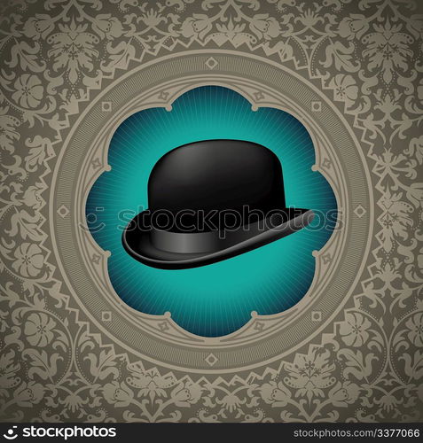 Vintage floral background with bowler hat