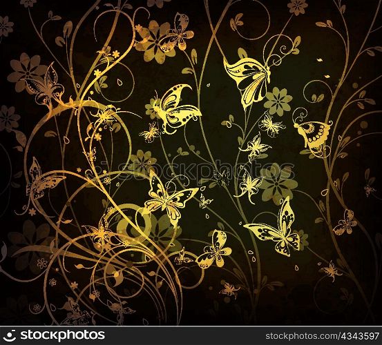 vintage floral background with butterflies vector illustration
