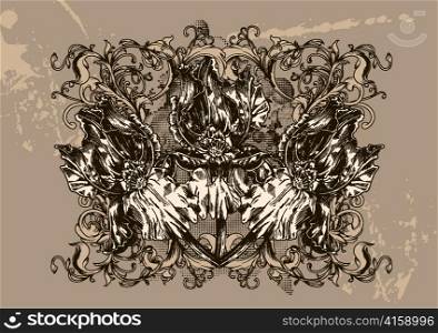vintage floral background with hibiscus vector illustration