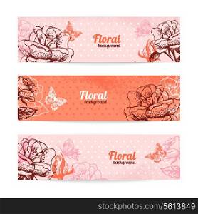 Vintage floral banners. Hand drawn illustration of rose