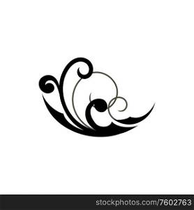 Vintage floral element , isolated embellishment. Vector swirly lines, curved flourish embellishment in black. Flourish embellishment vector floral element