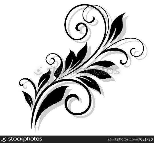 Vintage floral element with shadow for design and ornate