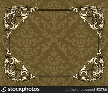vintage floral frame with damask background