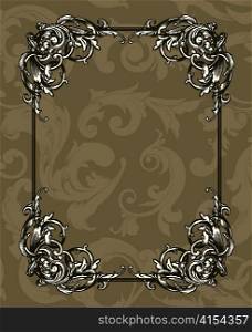 vintage floral frame with damask background