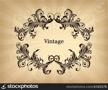 vintage floral frame with rays vector illustration
