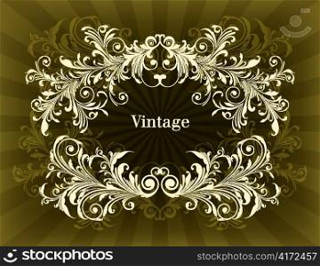 vintage floral frame with rays vector illustration