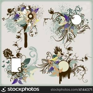 vintage floral frames set vector illustration