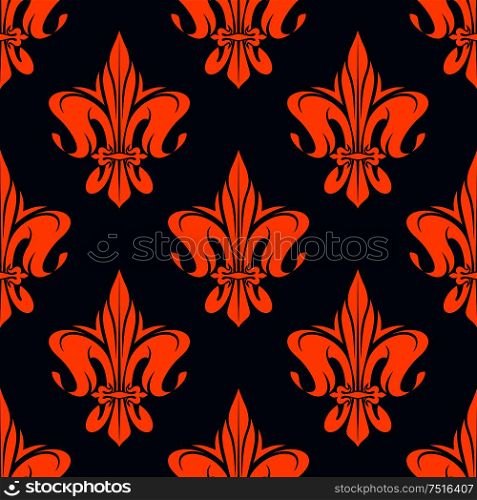 Vintage floral french seamless pattern with orange lilies ornament on blue background. Vintage floral french seamless pattern