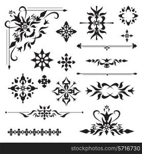 Vintage floral greeting cards floral vignette ornamental design elements black set isolated vector illustration