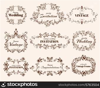 Vintage floral ornate calligraphic frames for wedding and congratulations vector illustration. Vintage calligraphic frames