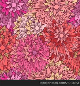 Vintage floral pattern in pink colors. Hand drawn chrysanthemums flowers.Vector illustration for design of gift packs, wrap, patterns fabric, wallpaper, web sites and other.