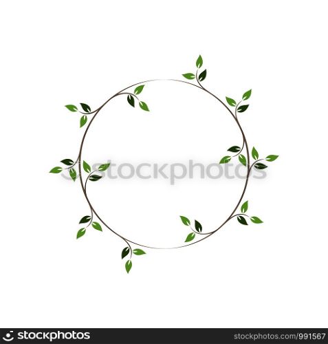 Vintage floral round frames. Green decorative circular ivy wreath. Vector illustration