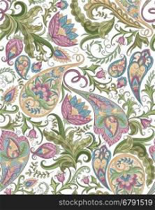 Vintage floral seamless paisley pattern. Traditional persian pickles ornament. Fabric, textile, card background, wrapping paper, wallpaper template.