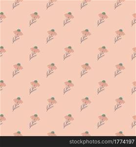 Vintage floral seamless pattern in pink colors with little diagonal chamomile flowers print. Doodle style. Decorative backdrop for fabric design, textile print, wrapping, cover. Vector illustration.. Vintage floral seamless pattern in pink colors with little diagonal chamomile flowers print. Doodle style.
