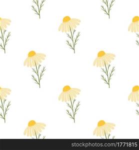 Vintage floral seamless pattern with yellow cute daisy flowers print. Isolated natural ornament. Decorative backdrop for fabric design, textile print, wrapping, cover. Vector illustration.. Vintage floral seamless pattern with yellow cute daisy flowers print. Isolated natural ornament.