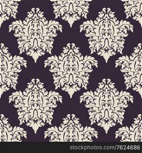 Vintage floral seamless with beige flowers and purple background