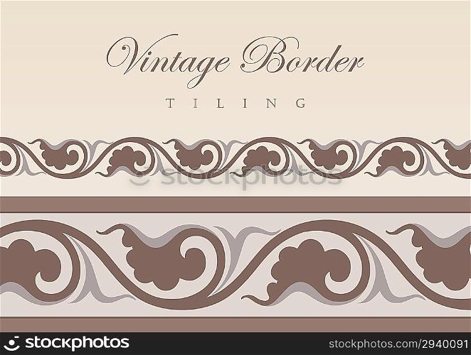 Vintage Floral tiling border. Retro design elements collection. Vector ornament.