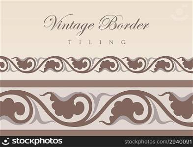 Vintage Floral tiling border. Retro design elements collection. Vector ornament.