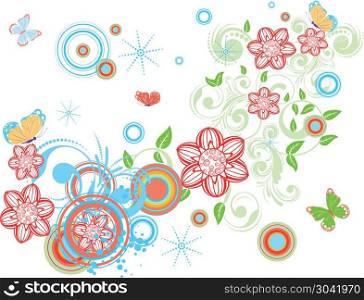 Vintage Floral with Butterflies. Collection of decorative vintage floral designs with abstract butterflies.