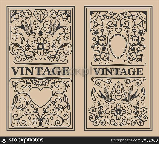 Vintage flourish frames. Design element for card, banner, flyer. Vector illustration