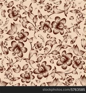 Vintage flower and butterfly sepia ornate seamless pattern vector illustration. Vintage flower ornate seamless pattern