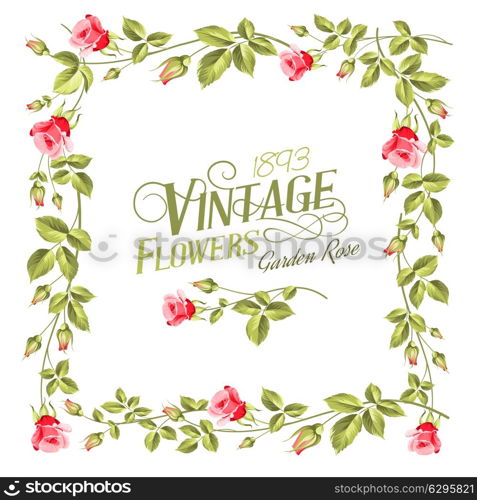 Vintage flower frame over white background. Vector illustration.