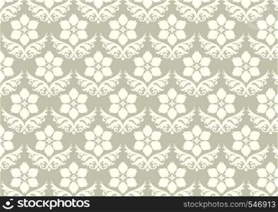 Vintage flower pattern on green pastel color. Retro and classic blossom seamless pattern style for design