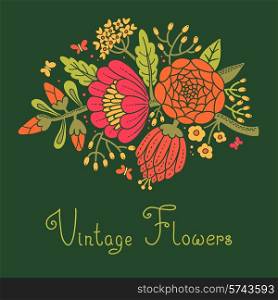 Vintage flowers. Cute flower for design. Vector illustration.